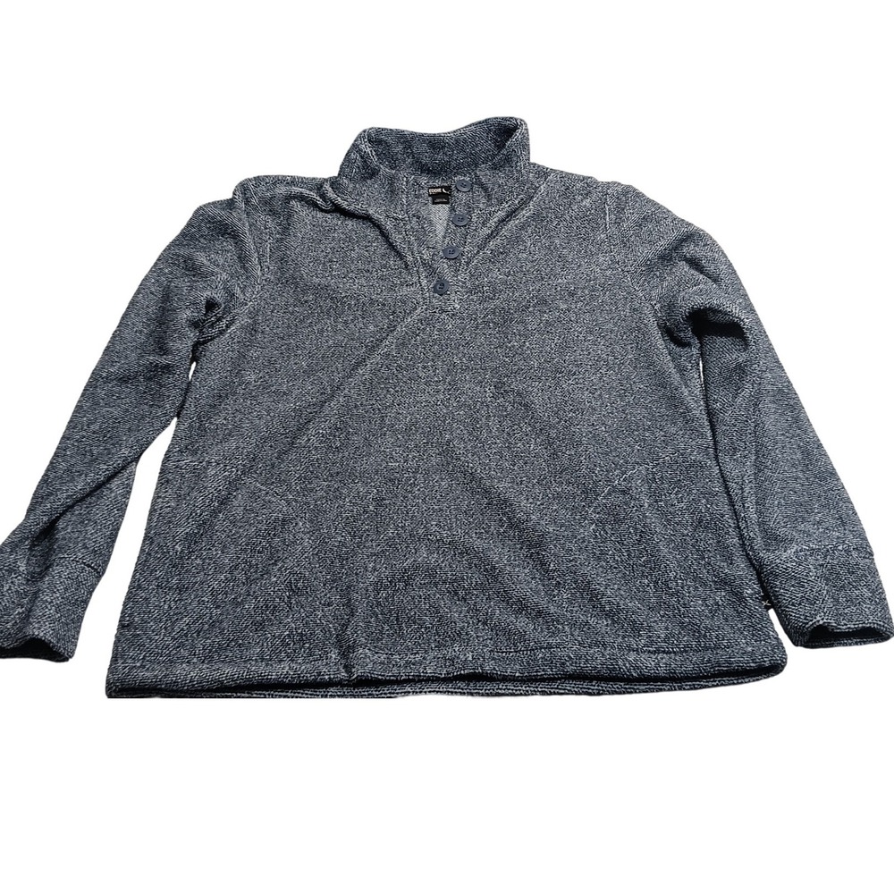 Eddie Bauer Womens Sweater Large Blue Gray Buttoned Pullover Fleece